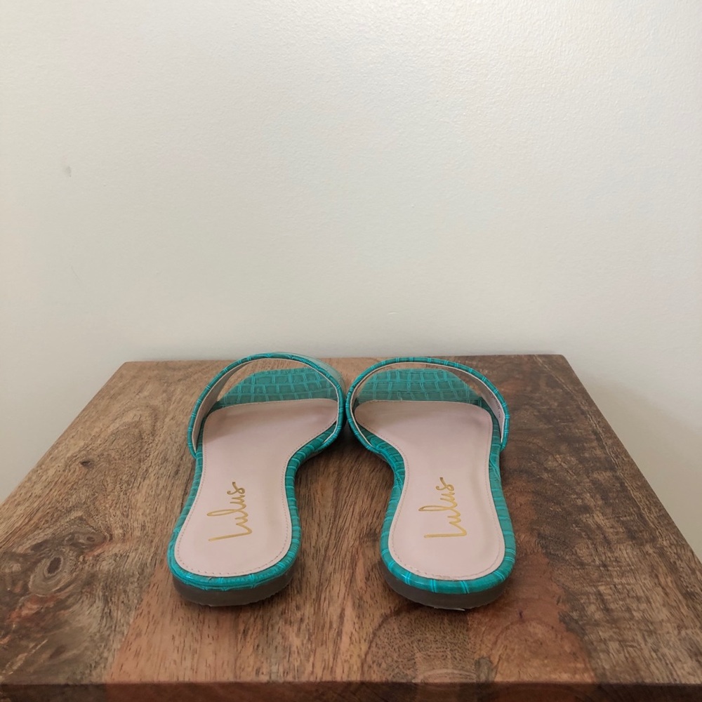 Lulus Markiee Teal Crocodile Embossed Slide Sandal - Picture 8 of 13